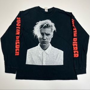 Justin Bieber Purpose Tour Concert Large Long T-Shirt Spellout Faded Distressed